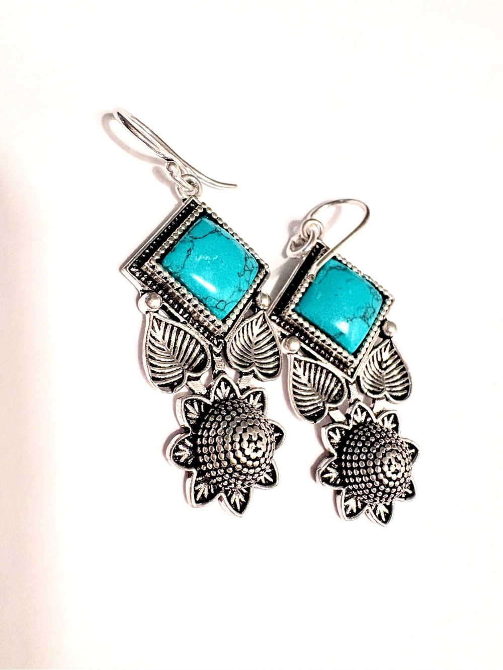 Beautiful, 2 inch, 925 marked, Turquoise earrings.